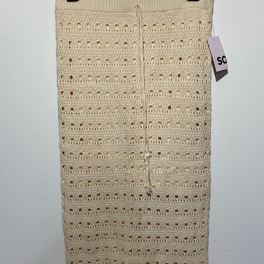 SO‎ Goods for Life Women's Natural Crochet Fringe Midi Pencil Skirt Medium NWT